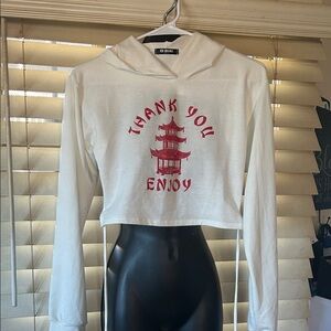 White Cropped Hoodie with Red Graphic